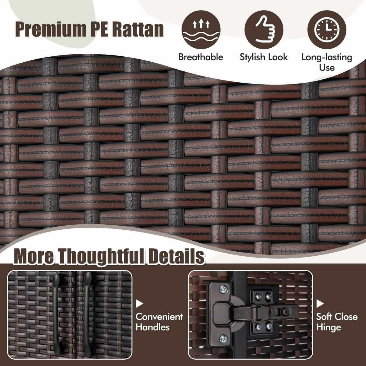 Giantex Wicker Storage Cabinet, 62” Tall Pantry Cabinet with 2 Doors, Hanging Rod, 4 Storage Cubes, Metal Legs, Anti-Tipping Device, PE Rattan Storage Cabinet for Home Office, Garage Cabinets (Brown) Giantex
