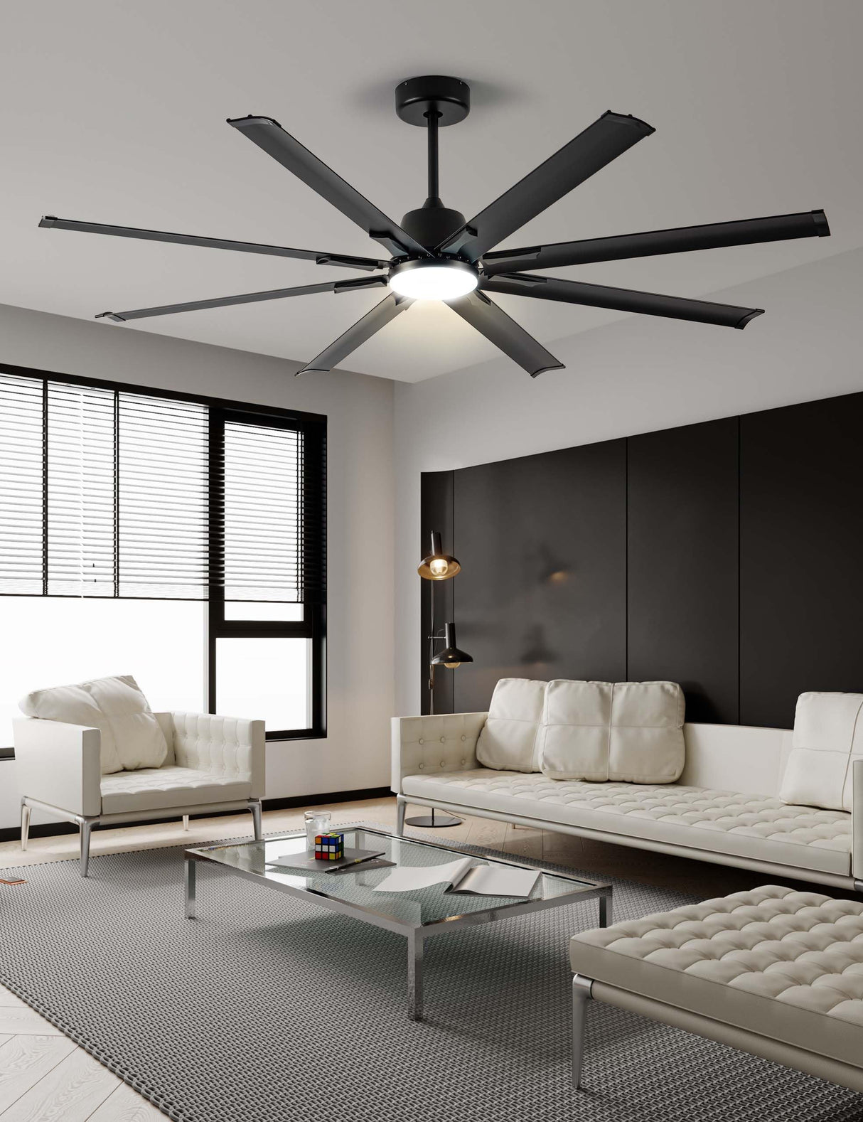 Maxslak 72 Inch Ceiling Fan with Light,Industrial Ceiling Fan with 8 Black Aluminium Blades,Smart Fan Works with Alexa,Garage Outdoor/Indoor Fan for Patio and Living Room Maxslak