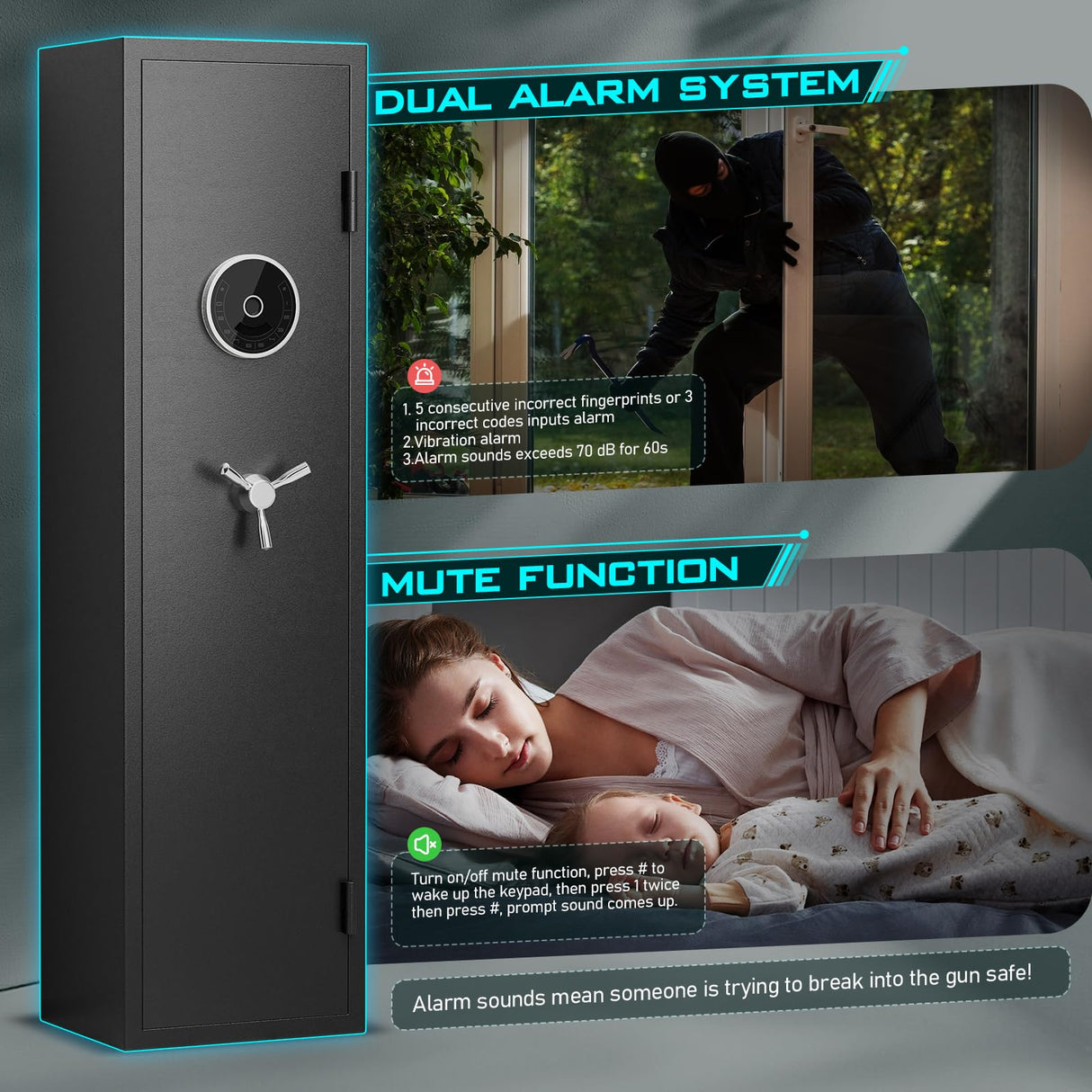 8-12 Gun Safe, Biometric Rifle Safe, 57" Heavy Duty Long Gun Safe for Home Rifles and Pistols, Quick Access Large Gun Cabinet for Rifles and Shotguns with LCD Keypad, LED Light Luzfuego