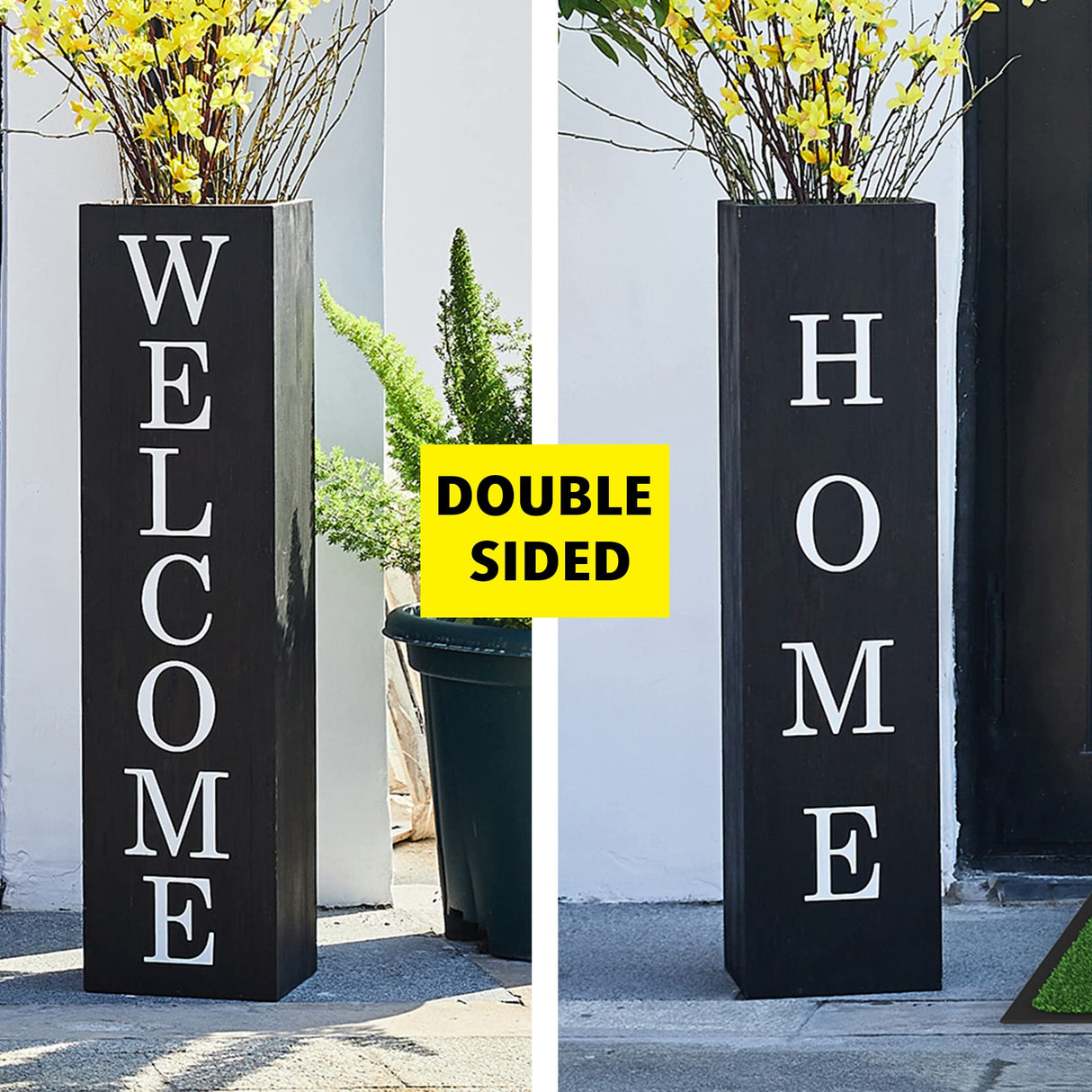 Glitzhome 30"H Double Sided Wooden Black Boxed WELCOME HOME Porch Sign, Rustic Home Porch Sign for Front Porch Decor glitzhome