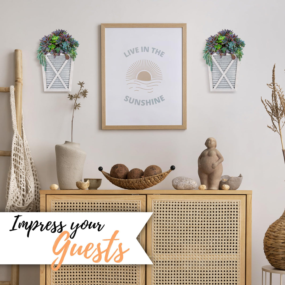 Autumn Alley Large Rustic Farmhouse Wall Planter Set of 2, Farmhouse Decor Wall Hangings for Wall Planter Indoor, Galvanized, Corrugated Metal, Wooden, White - Flowers Not Included Autumn Alley