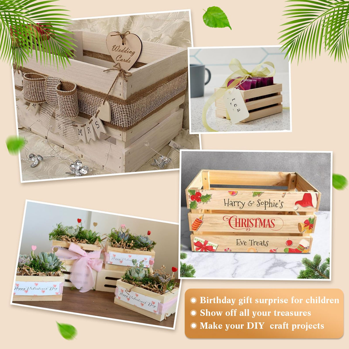 Roowest Small Wooden Crates 5" Wood Craft Nesting Wood Basket Unfinished Wooden Storage for Milk Wine Towel Toys Display Home Bathroom(6 Pcs) Roowest