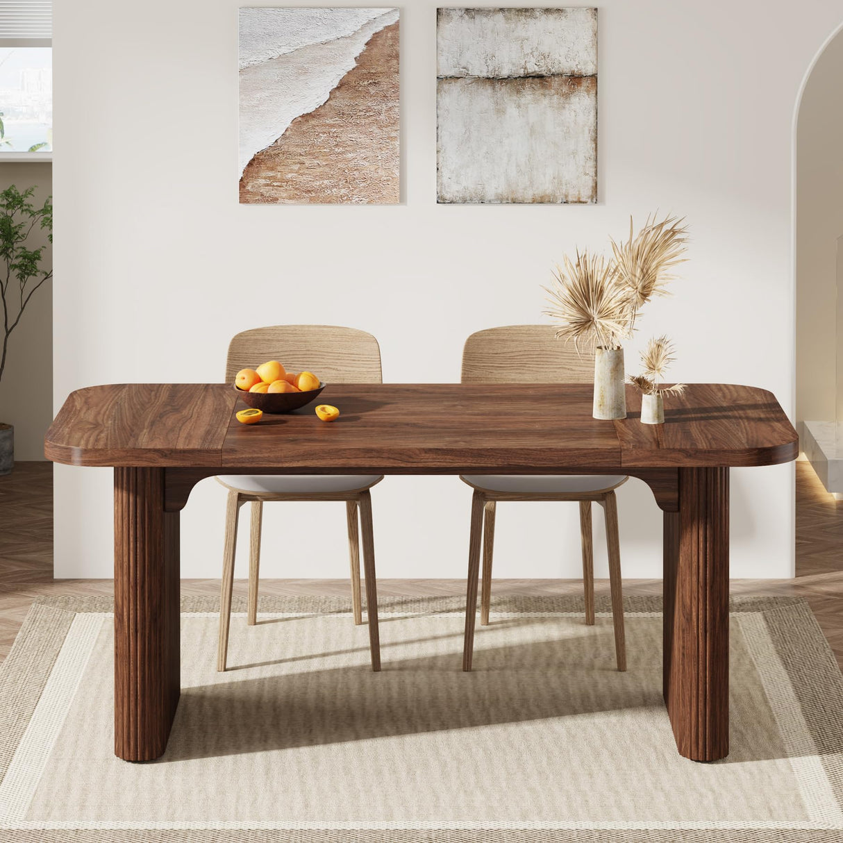 Tribesigns Dining Table for 4-6, Rectangular Wood Kitchen Table with Double Pedestal, 62-Inch Dinner Table for Dining Room, Living Room, Easy Assembly, Only Table (Dark Brown) Tribesigns