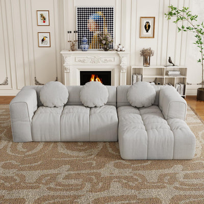 103" Cloud Couch Modular Sectional Sofa, Comfy Chenille Oversized Sectional Sofa with Deep Seat, Upholstered Tufted L Shaped Boneless Couches for Living Room, Right Facing, Off White