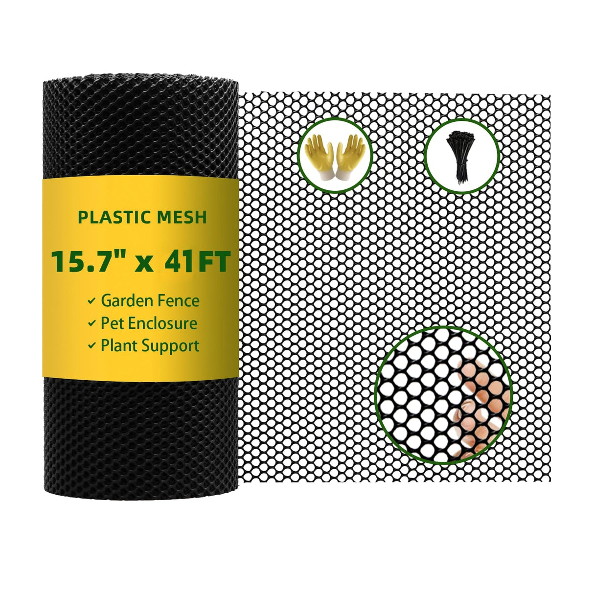 Heavy Duty 15.7IN x 41FT Black Plastic Mesh Fencing Roll for Chicken Dogs Rabbit Snake Poultry Barrier Gardening, Thicker Wire Mesh Netting Fence for Balcony Garden Pet Enclosure Plant Landscape DIY HWIUS