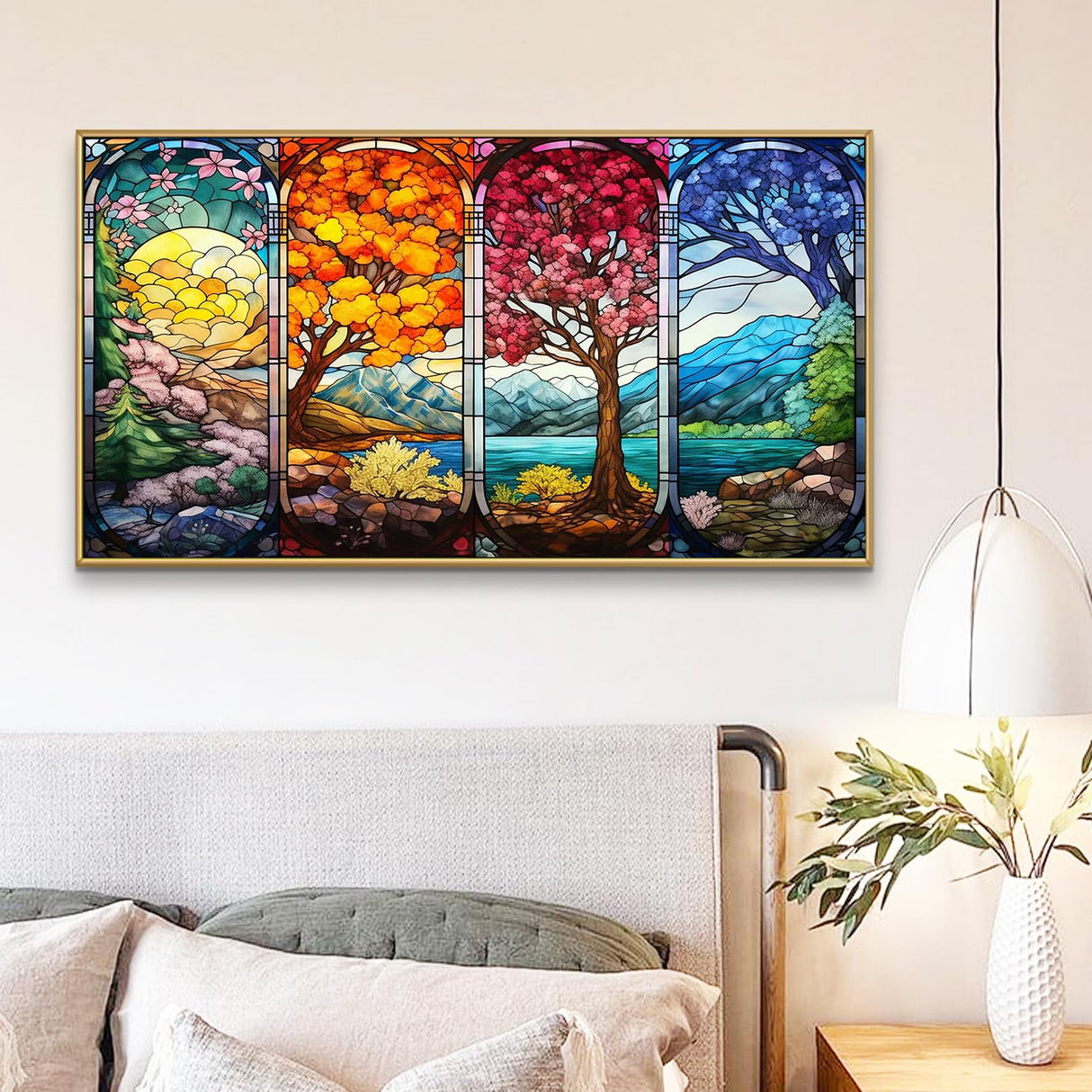 YALKIN Paint by Number for Adult Kits, DIY Four Season Trees Oil Acrylic Painting Kits for Adults Beginners on Canvas for Home Wall Decor Gifts 40x80CM/15.8x31.5in (No Frame) YALKIN