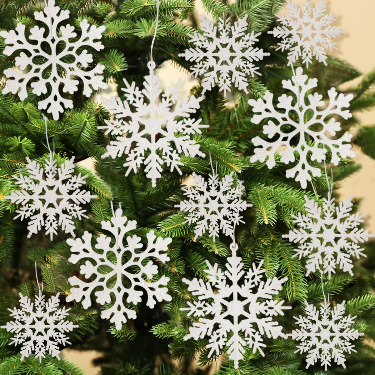 36pcs Snowflakes-Christmas Tree Decorations, Snowflake Ornaments for Tree, Plastic Glitter White Snow Flakes Ornaments, Christmas Indoor Winter Wonderland Decor kockuu