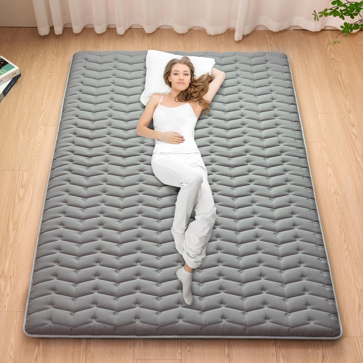 Vibe bear Premium Foam Japanese Futon Floor Mattress Twin Size 39"x 80",100% High Density Foam Comfortable Floor Mattress,3.5" Thicken Foldable Sleeping Pad,Dormitory Tatami Mat(Gray) Vibe bear