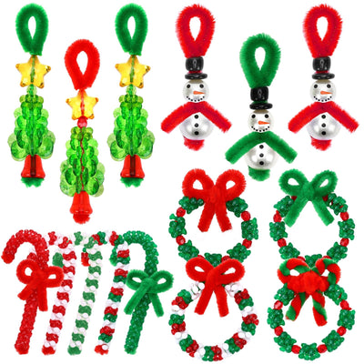 UPINS Christmas Beaded Ornament Kit, 52 Set Christmas Beaded Crafts Ornament Kit Mini Tree Snowman Candy Cane Wreath Make DIY Accessories for Hanging Wreath Cane Jewelry Making