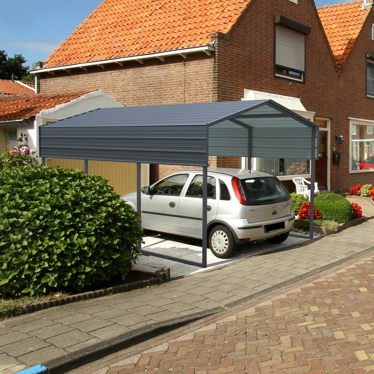 Outvita Heavy Duty Metal Carport, 10x15FT, Gray, Vehicle Protection, Outdoor Gatherings Outvita