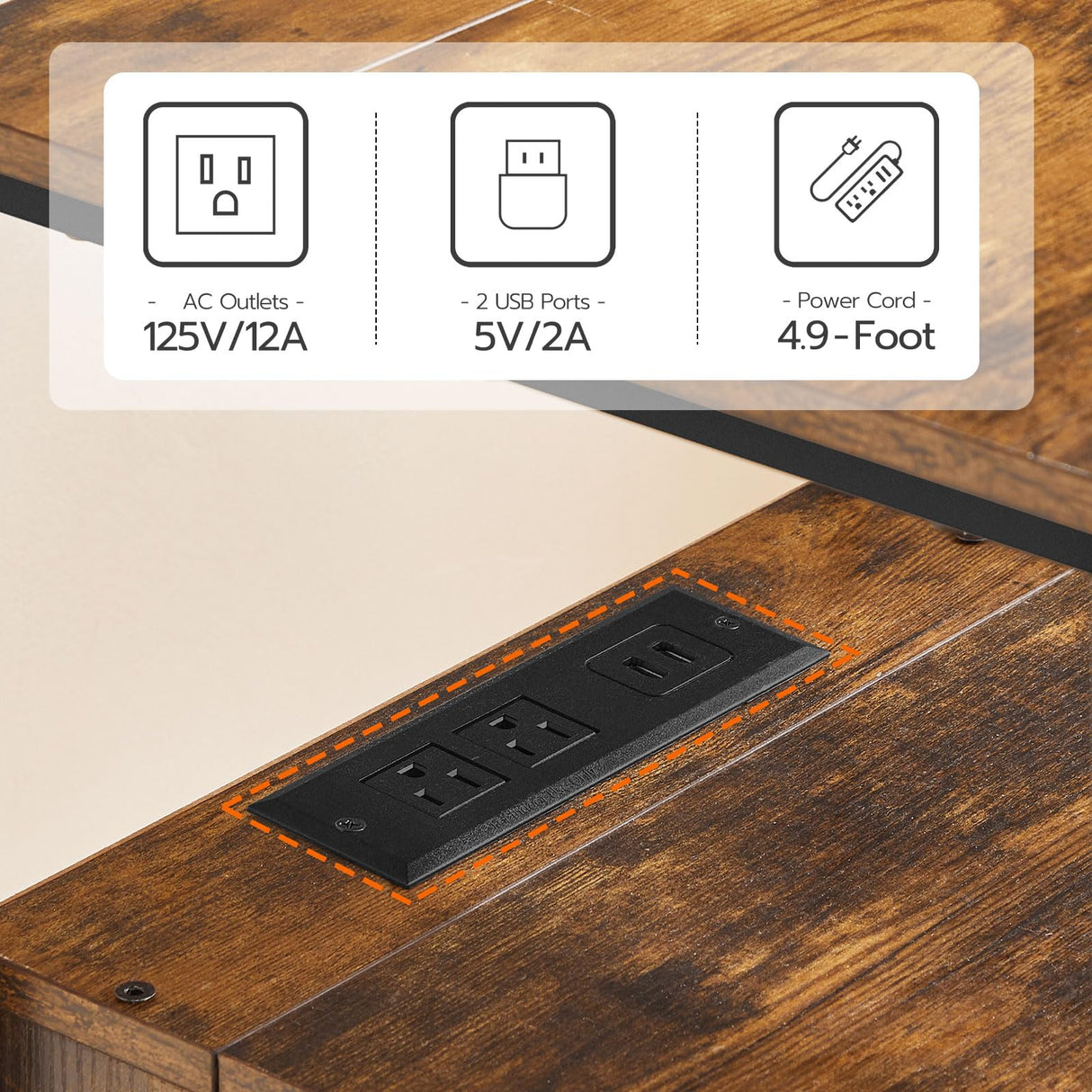 HOOBRO End Table with Charging Station, Bedside Table with 2 Drawer & USB Ports & Power Outlets, Nightstand for Small Spaces, Stable and Sturdy, for Living Room, Bedroom, Rustic Brown BF43UBZ01 HOOBRO