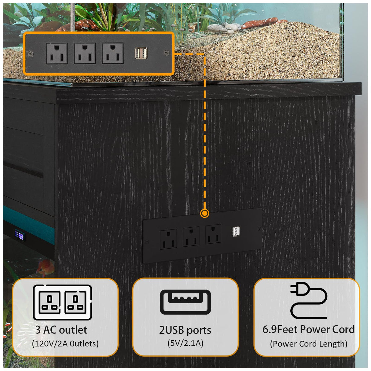 LUMIINOFAMI 55 Gallon Fish Tank Stand, Tank Stand 55-75 Gallon, Aquarium Stand 55 Gallon with Drawer, Reptile Tank Stand with Power Strip and LED Light, Terrarium Stand -1300Lbs LUMIINOFAMI