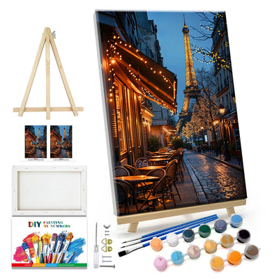 JOOZ Paint by Numbers Kit for Adults with Frame Eiffel Tower Paint by Number with Easel City Street Scene Adult Paint by Number Kits DIY Oil Painting Kits for Gift Home Wall Decor 7.87x11.81 Inch