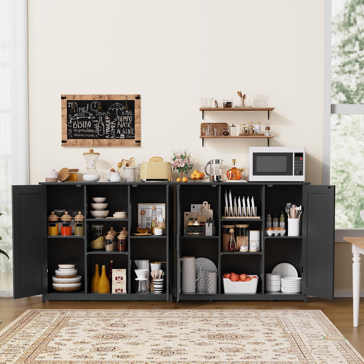 Iwell Storage Cabinet with 2 Doors and 4 Storage Shelves, Bathroom Cabinet, Cupboard for Living Room, Home Office, Entryway, Black Iwell