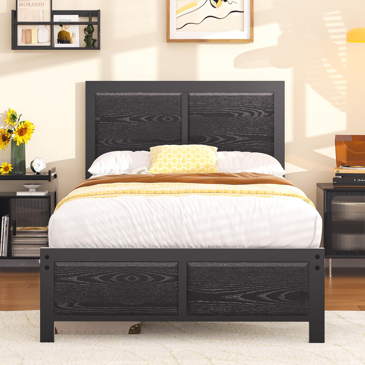 VECELO Twin Bed Frame with Wood Headboard and Footboard, 14 Inch Platform Mattress Foundation, No Box Spring Needed, Heavy Duty Slats Support, Easy Assembly VECELO