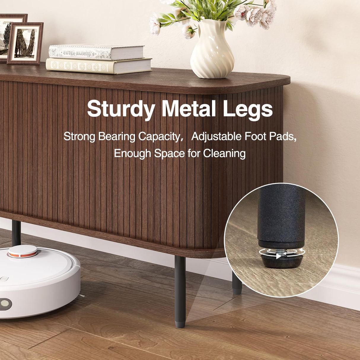 FiveWillowise 63" Mid Century Modern Fluted TV Stand for TVs up to 75 Inch, Gaming Entertainment Center with Tambour Slatted Sliding Doors, Media TV Consoles Table for Living Room, Walnut FiveWillowise