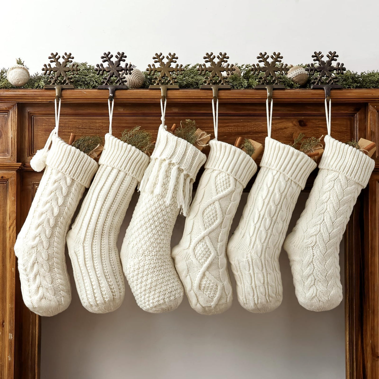 Christmas Stockings: 6 Pack 18 Inch Cream White Cable Knit PPersonalized Christmas Stockings, Rustic Hanging Xmas Stockings Farmhouse Boho Beige Knitted Stockings Decorations for Family Holiday Decor Pawliss