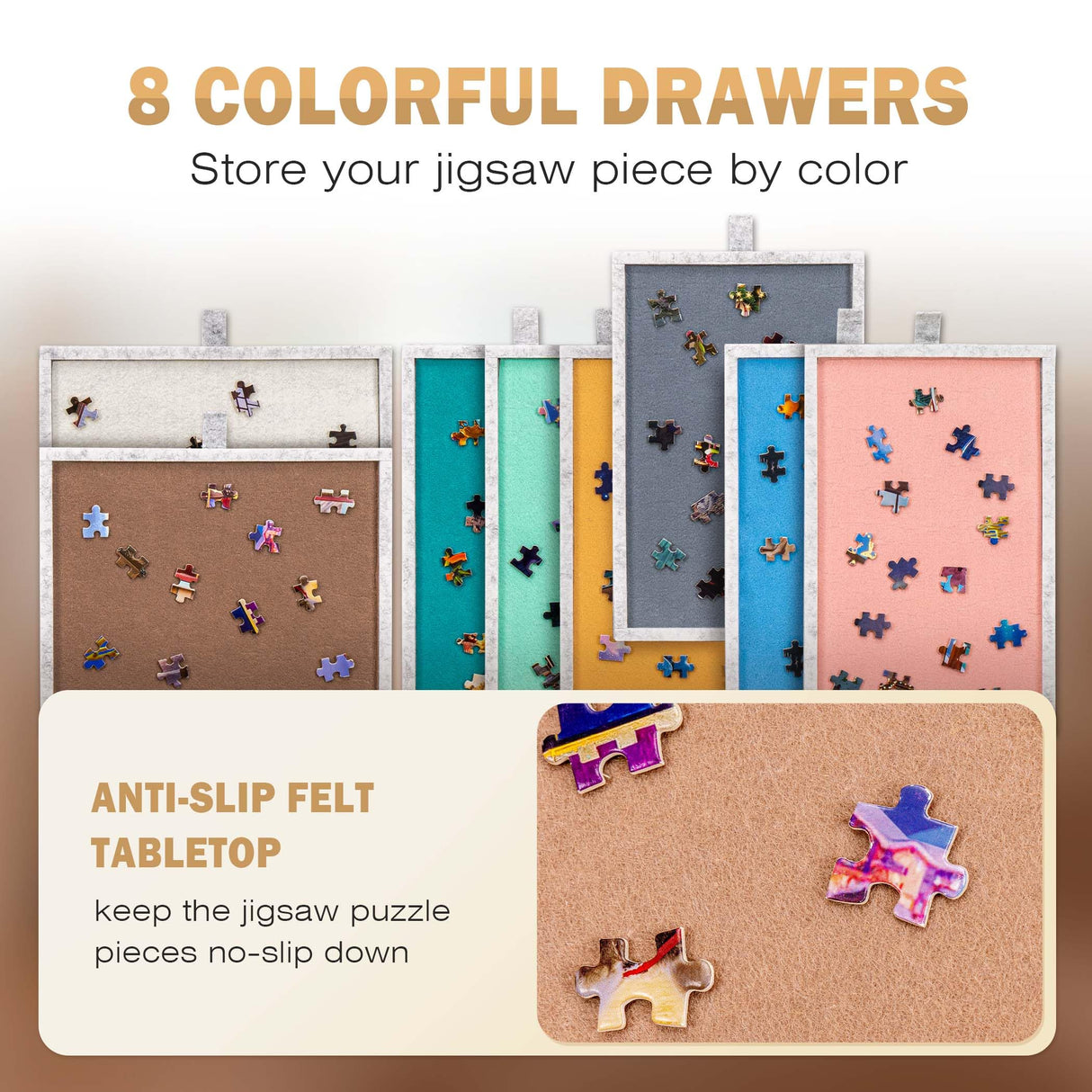 Becko US Tilting Puzzle Board with 2-in-1 Designed Stand & Cover, Lightweight Felt Storage Case with 8 Drawers for Adults, Portable Jigsaw Puzzle Table for Games Up to 1500 Pieces