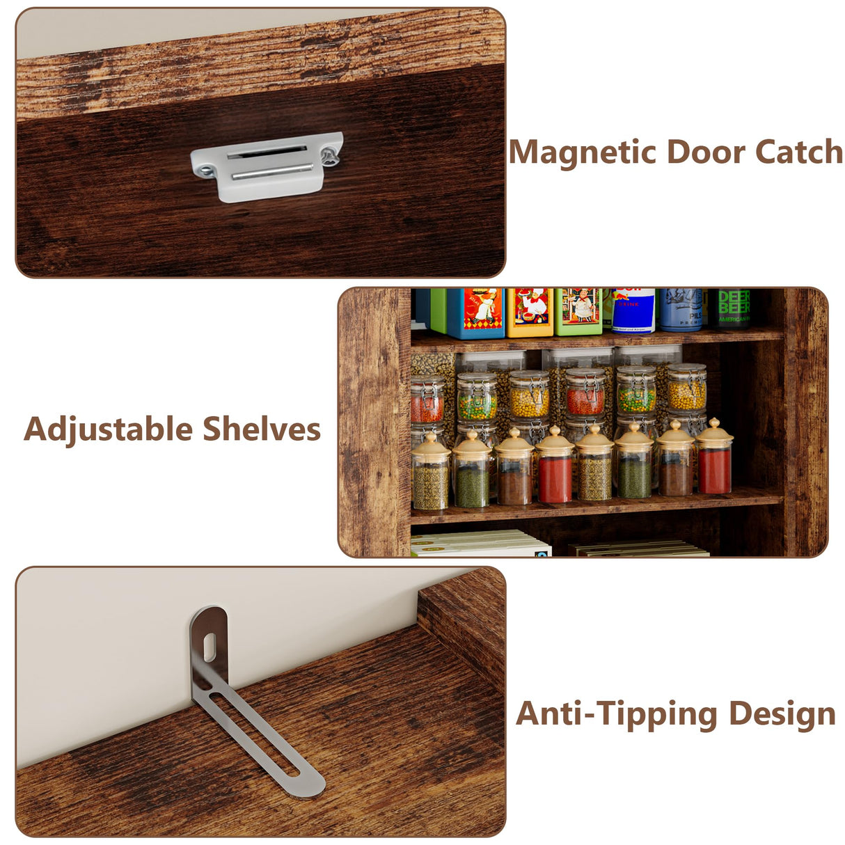 BORNOON Pantry Organizers and Storage Cabinet, 70” Barn Door White Kitchen Cabinet with Drawers and Adjustable Shelf, Tall Pantry for Kitchen, Dining Room, Living Room BORNOON