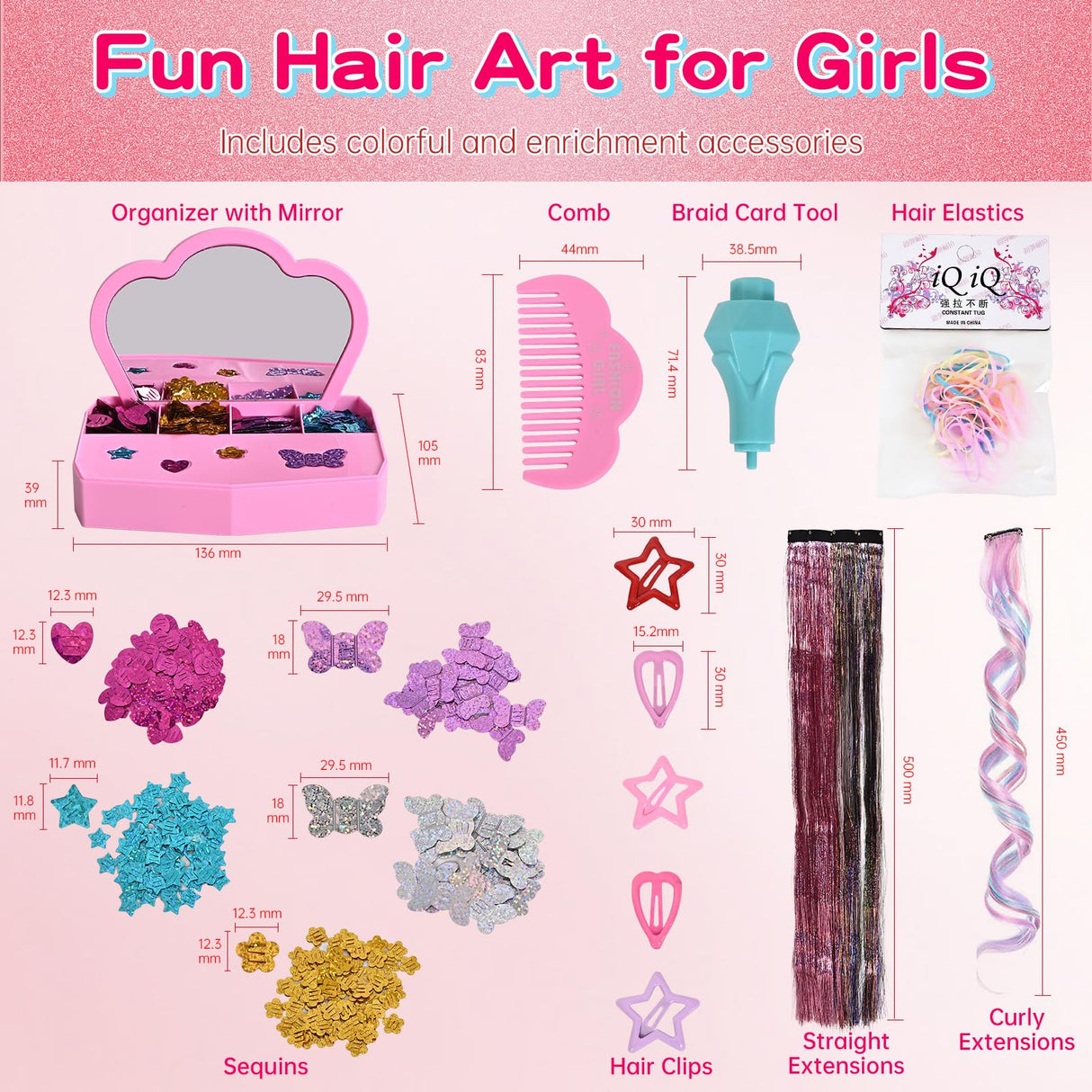 Hair Gem Stamper Kit for Girls, Pluspace Hair Gems for Girls with 600 Hair Glitter Patch, No-Glue Hairstyle Design Art Crafts, Hair Bedazzler Tool Reusable Princess Hair Accessories Gift for Kids 6-15 Pluspace