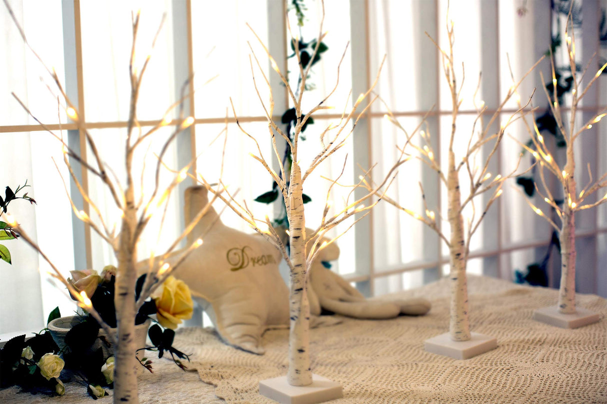 EAMBRITE Home Decorations Light Up White Birch Tree Indoor Christmas Decor, 4 Pack Battery Operated/USB Lighted Tabletop Money Tree Lamp Led Lights Easter Wedding Centerpiece Table Room (2 Ft) EAMBRITE