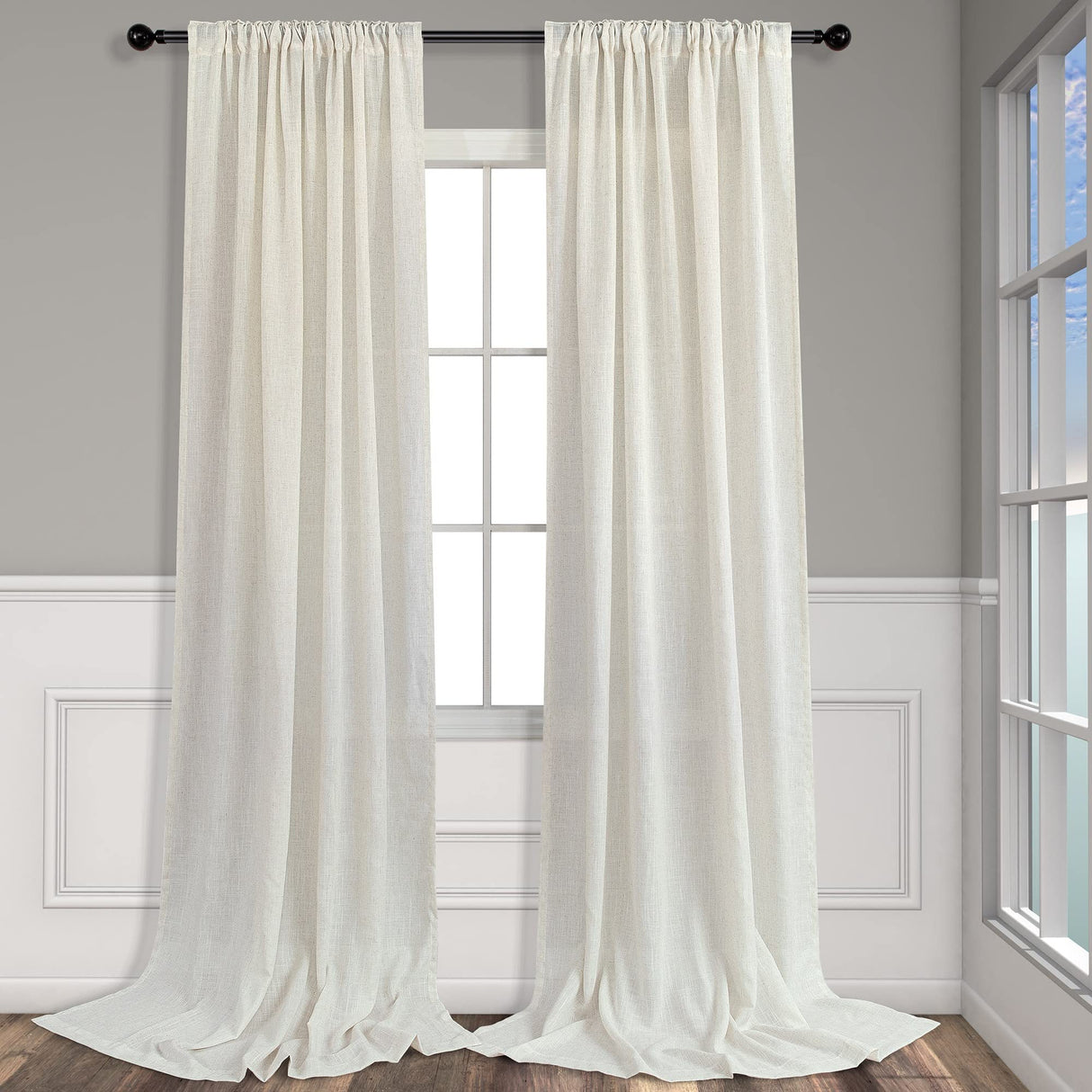 Natural Linen Curtains 108 Inches Long for Living Room 2 Panels Set Loop Pocket Back Tab Draperies Neutral Earth Tone Soft Cotton Textured Semi Sheer Linen Curtains for Large Window Vertical 9 FT Tall Pitalk