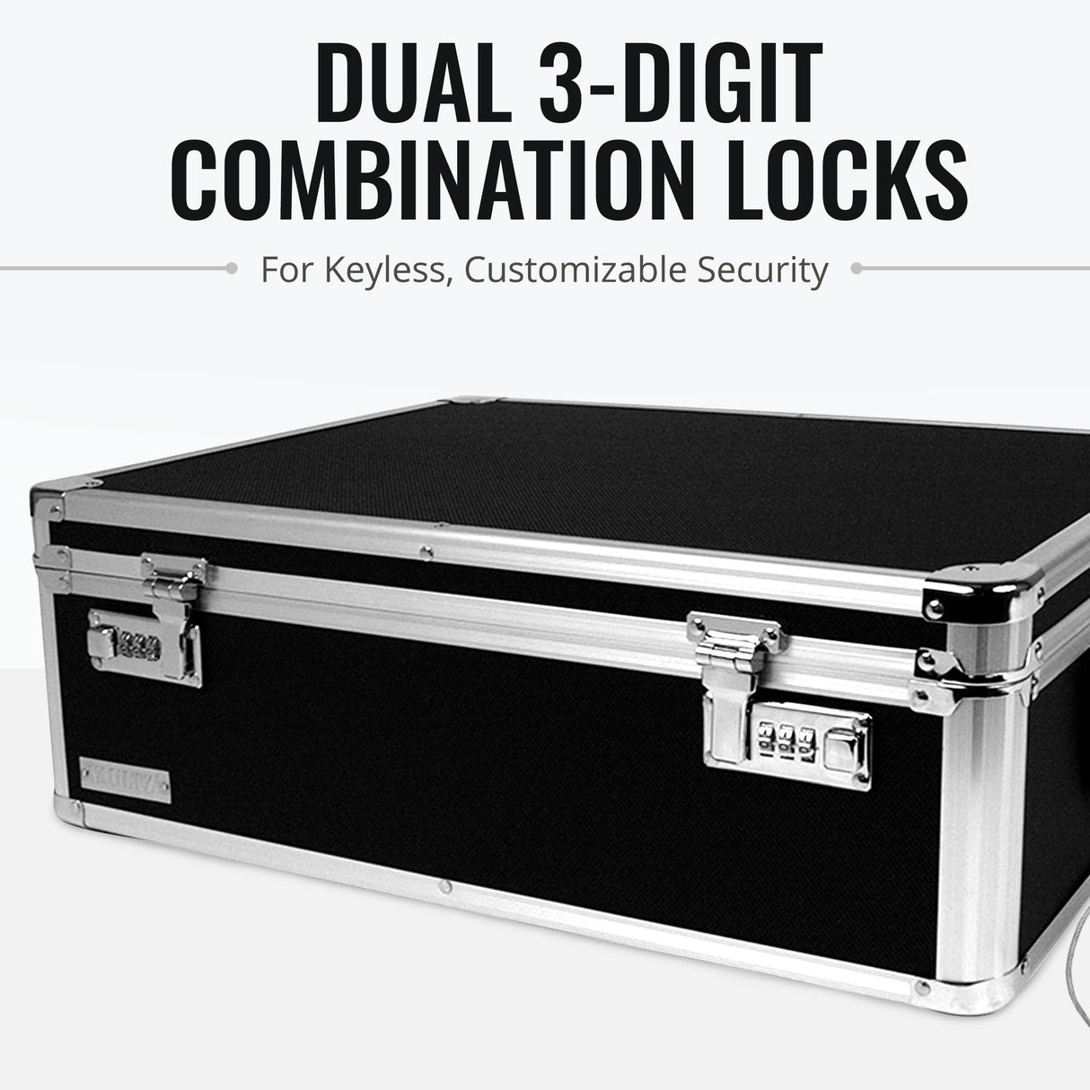 Vaultz Storage Lock Box - 6.5 x 23 x 13.5 Inch - Secure Dorm Storage Trunk with Combination Lock - Ideal Briefcase, Medicine Box, and Personal Item Lock Box - Store Cash, Laptop - Black/Silver Vaultz