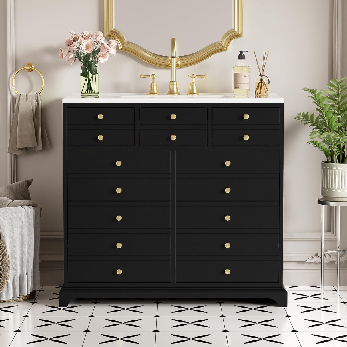 Merax 36" Farmhouse Bathroom Vanity with Sink, Single Sink Freestanding Modern Bathroom Vanity Storage Cabinet with 2 Drawers and 2 Cabinets, Solid Bracket Feet, Black Merax