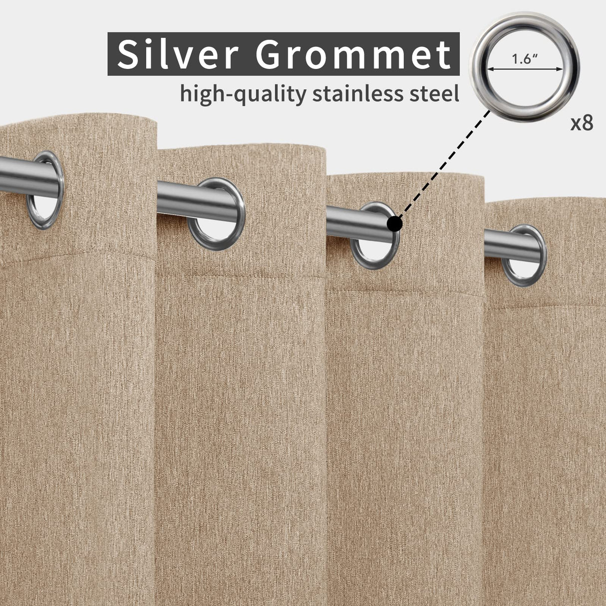 Easy-Going Linen Look Outdoor Curtains Waterproof Windproof Porch Curtains, Soft Thicken Outdoor Privacy Curtains for Patio, Gazebo, Grommet Top and Tab Bottom Drape, 2 Panels, 54x96 inch, Beige Easy-Going