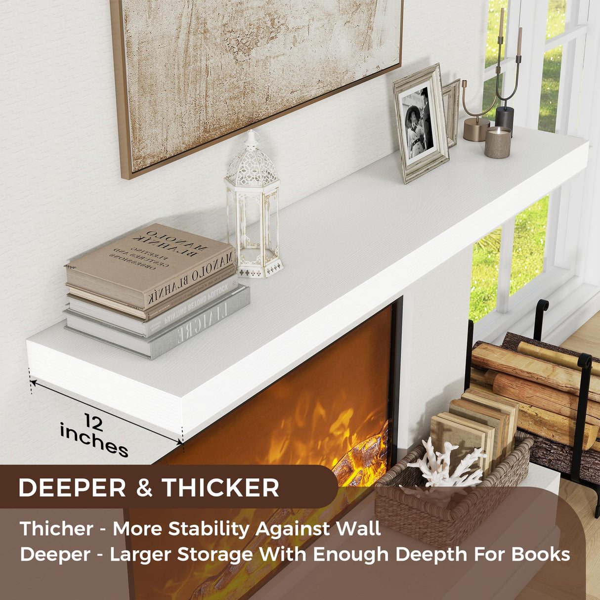 Venusmiles Floating Shelves for Wall, Large Wall Mounted Shelves with Invisible Brackets, Long Wood Floating Wall Shelf Shelves for Living Room, Bedroom, Kitchen, (White, 55" W x 12" D x 2" H) Venusmiles