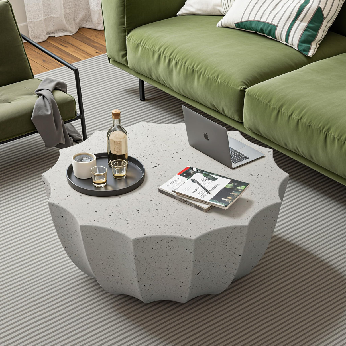 35" Outdoor Round Coffee Table Modern Stylish Design Waterproof & Moisture-Proof No Assembly Required Outdoor Coffee Table for Patio, Garden, Backyards - US Warehouse (White) HMHKHN