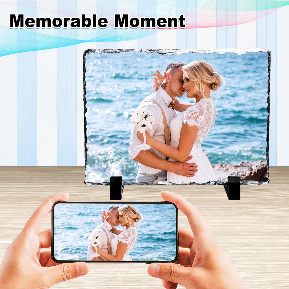 6 Pack Sublimation Slate Blanks,Heat Thermal Transfer Sheet Stone Photo Frame DIY Sublimation Blank with Display Holder for Desktop Souvenir Custom Design Work XIHEYOMI