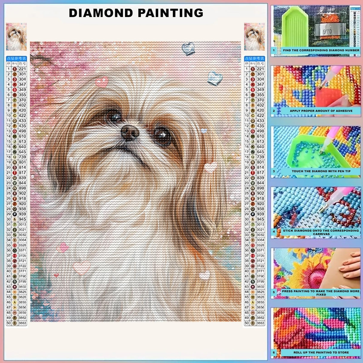 5D DIY Shih Tzu Dog Diamond Painting Kit for Adults - Cherry Blossoms Diamond Art Kit Full Drill Round Diamonds Home Decor Bedroom Wall Art Gift for Adults Beginners Enthusiasts 8x12 INCH KLLT