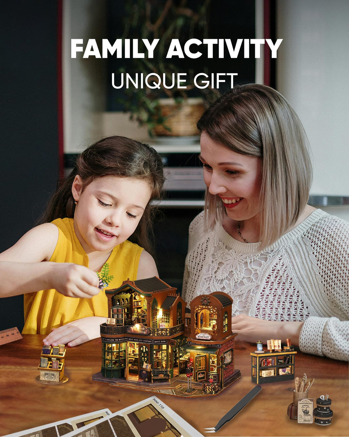 DIY Miniature House Kit, Mayberry Street Miniatures, Magic House Miniature kit, Model Building Craft Diorama Kit, Ideal Gifts for Birthday Easter Christmas(Magic Book Shop) Flybean