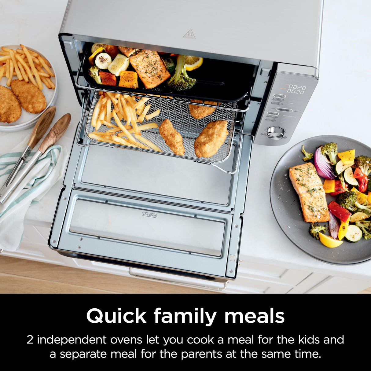 Ninja Double Stack XL Countertop Oven & Air Fryer, 12-in-1, Flexdoor, FlavorSeal, SMART FINISH with DualZone Technology, Countertop Oven, Air Fryer, Bake, Broil, Reheat, Pizza, Stainless Steel, DCT601 Ninja