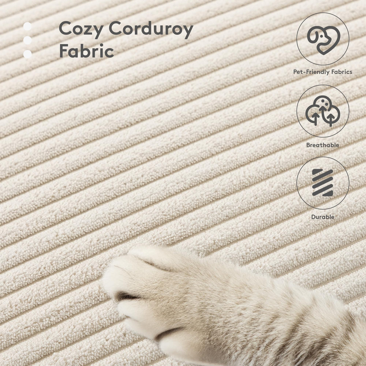 ROWHY 113'' Modular Sectional Cloud Couch, 5 Seater Corner Sofa Big Comfy Corduroy Oversized L Shaped Couch with 2 Pillows, Chaise, Ottoman, Deep Seat Sectional Couches for Living Room Office, Beige ROWHY