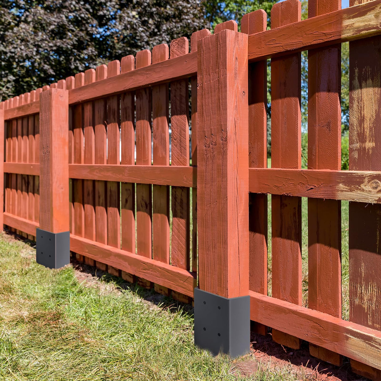 4 Pcs 4"x4" Fence Post Anchor,(Inner Size 3.6"x3.6") Heavy Duty Fence Post Anchor Ground Spike 22" with Black Powder-Coated Outdoor Support Deck,Fence,Porch,Railing,Mailbox.. XIHUWZ