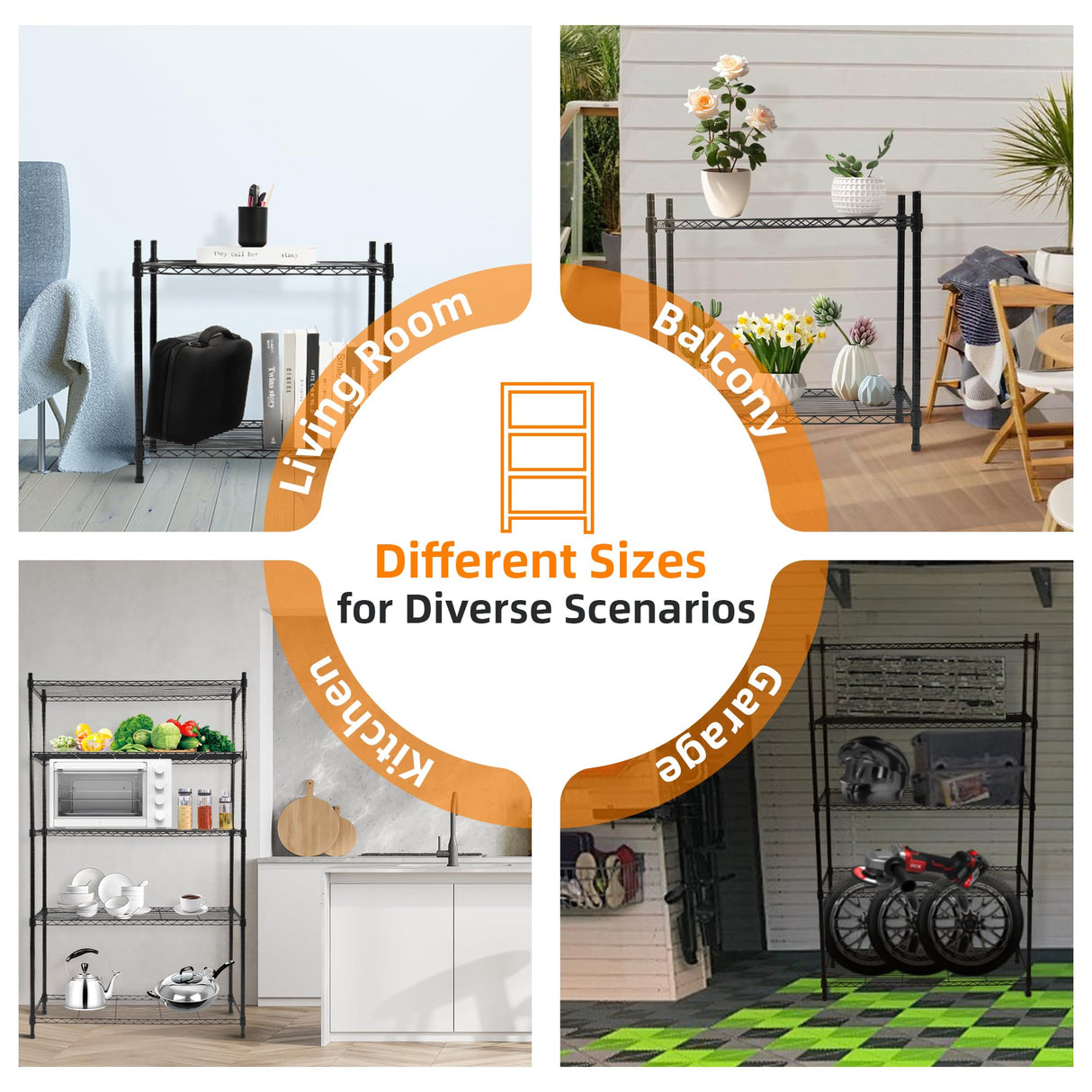 Elevon 5-Tier Storage Shelves, Adjustable Metal Wire Shelving Unit with Leveling Feet Heavy Duty Pantry Shelves Organizer Rack for Kitchen Garage Laundry Office Warehouse, 35"L x13.4"W x64.3"H, Black Elevon