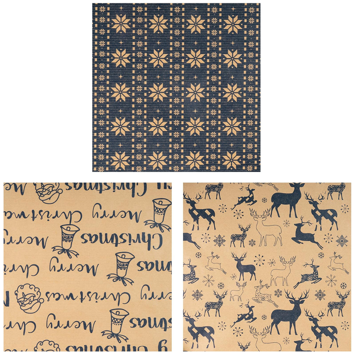 RUSPEPA Christmas Wrapping Paper Rolls - Mini Roll - 17 inches x 10 feet per Roll, Total of 3 Rolls - Reindeer and Snowflake RUSPEPA