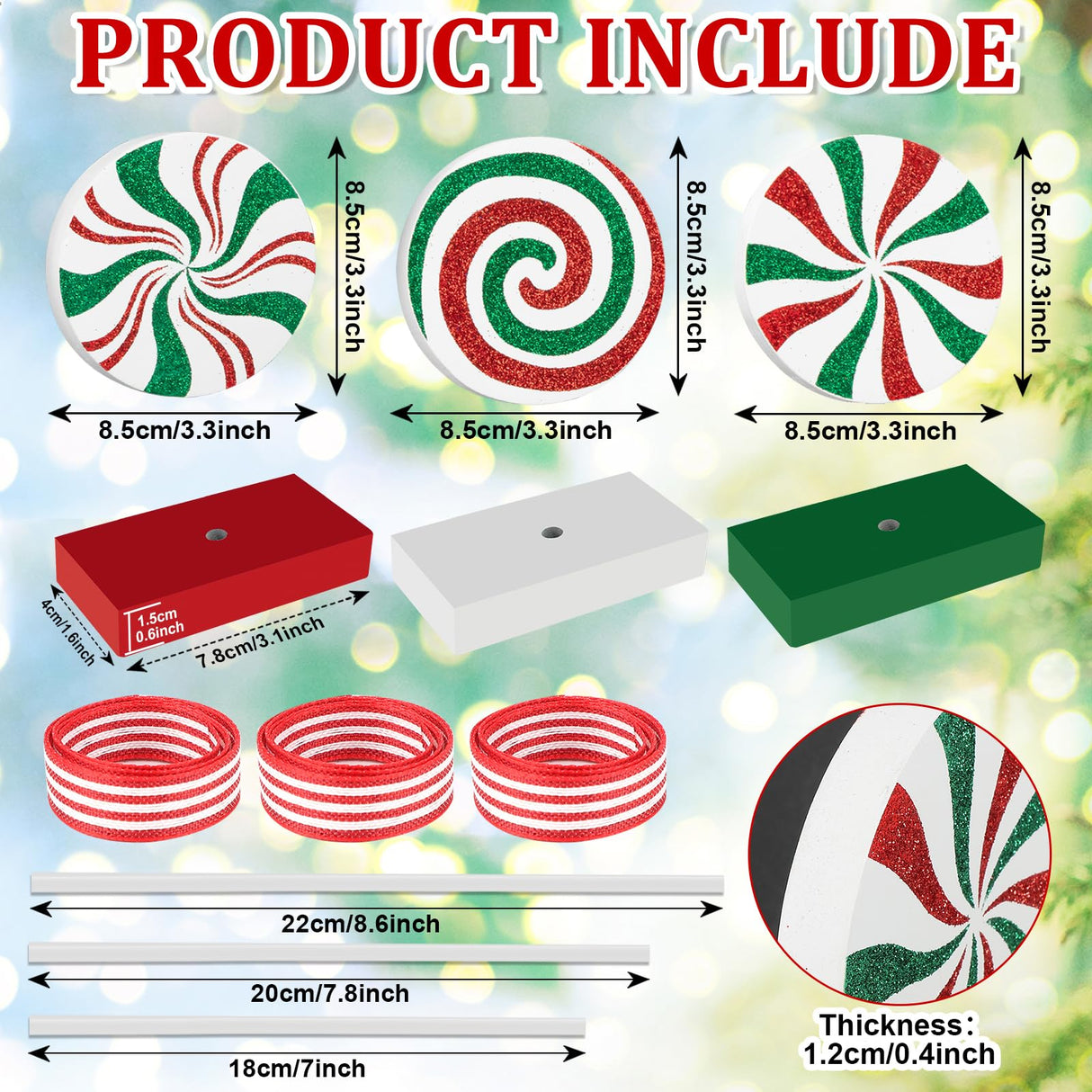 3 Pieces Christmas Table Decorations Wood Candy Set, Red and Green Christmas Tiered Tray Decor,Rustic Christmas Candy Table Decorations for Home Tables (Red and Green) Sereliy