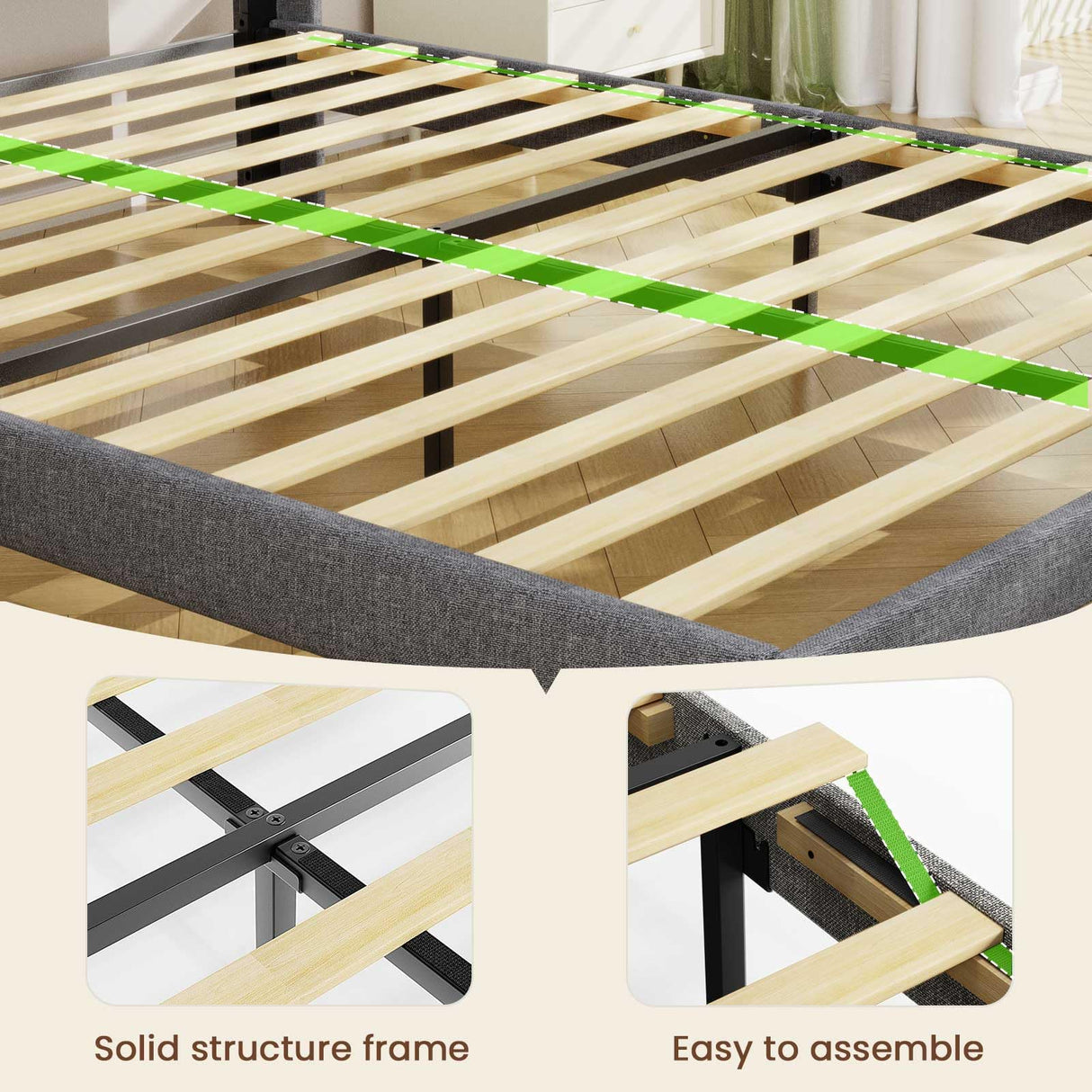 Driftalia LED Full Size Bed Frame with 2 Storage Drawers, Upholstered Full Bed Frame with Headboard and Charging Station, No Box Spring Needed, Easy to Assembly-Light Grey Driftalia