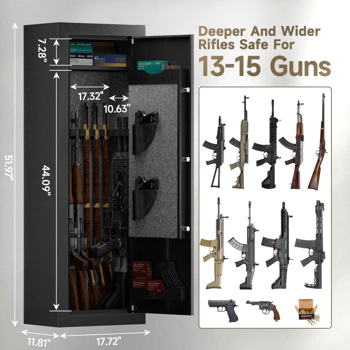 KAER 15 Biometric Gun Safe, Quick Access Fingerprint Gun Safes for Rifles and Pistols, Large Heavy-Duty Gun Cabinet for Shotguns with Removable Shelf & Gun Racks, No Assembly Required KAER