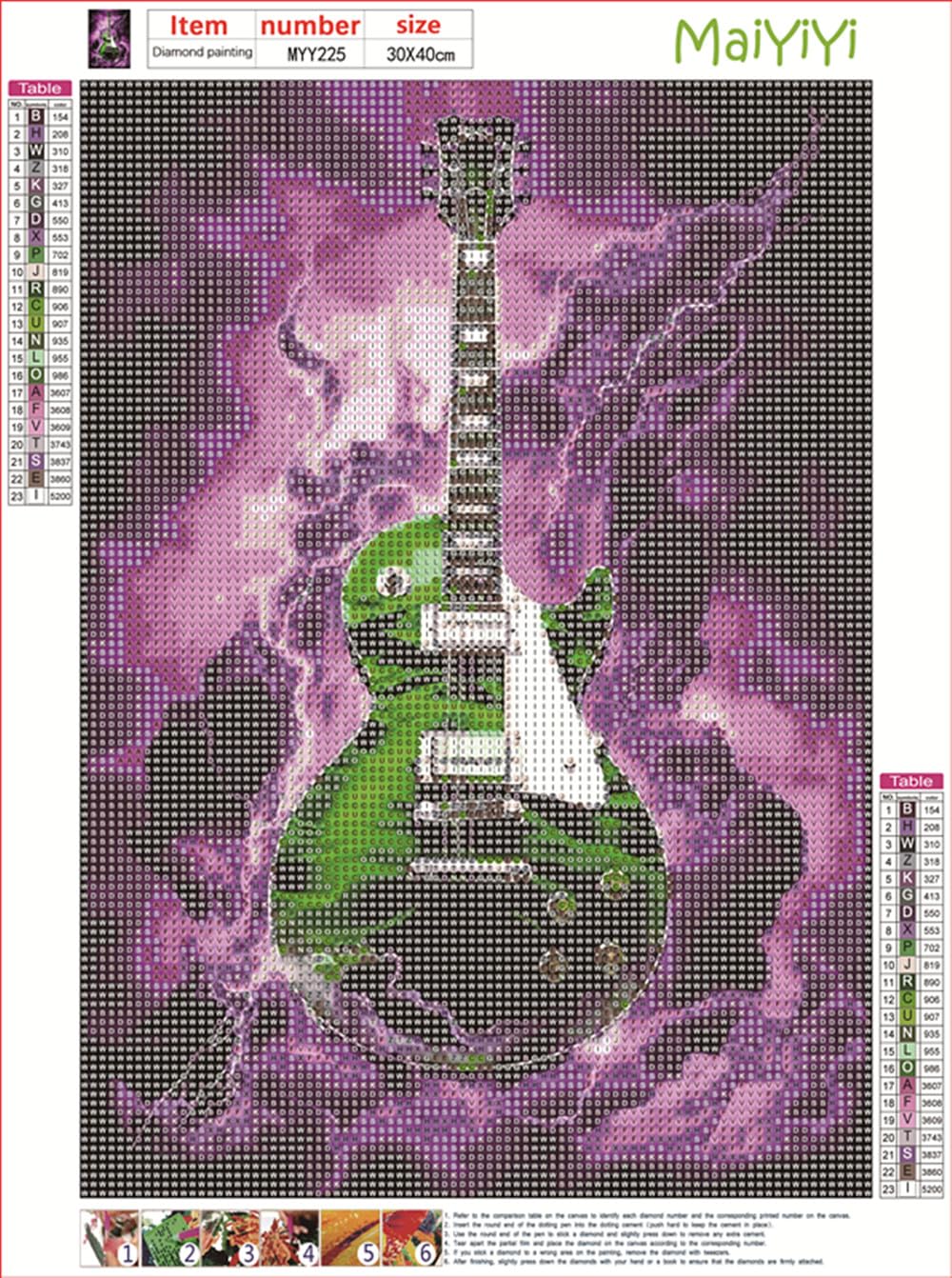 MaiYiYi Lightning Guitar Diamond Painting by Numbers, 5D Full Round Drill Guitar Crystal Diamond Painting Set, Cloud Guitar Diamond Painting for Adult Home Wall Art Decor (30X40 CM) MaiYiYi
