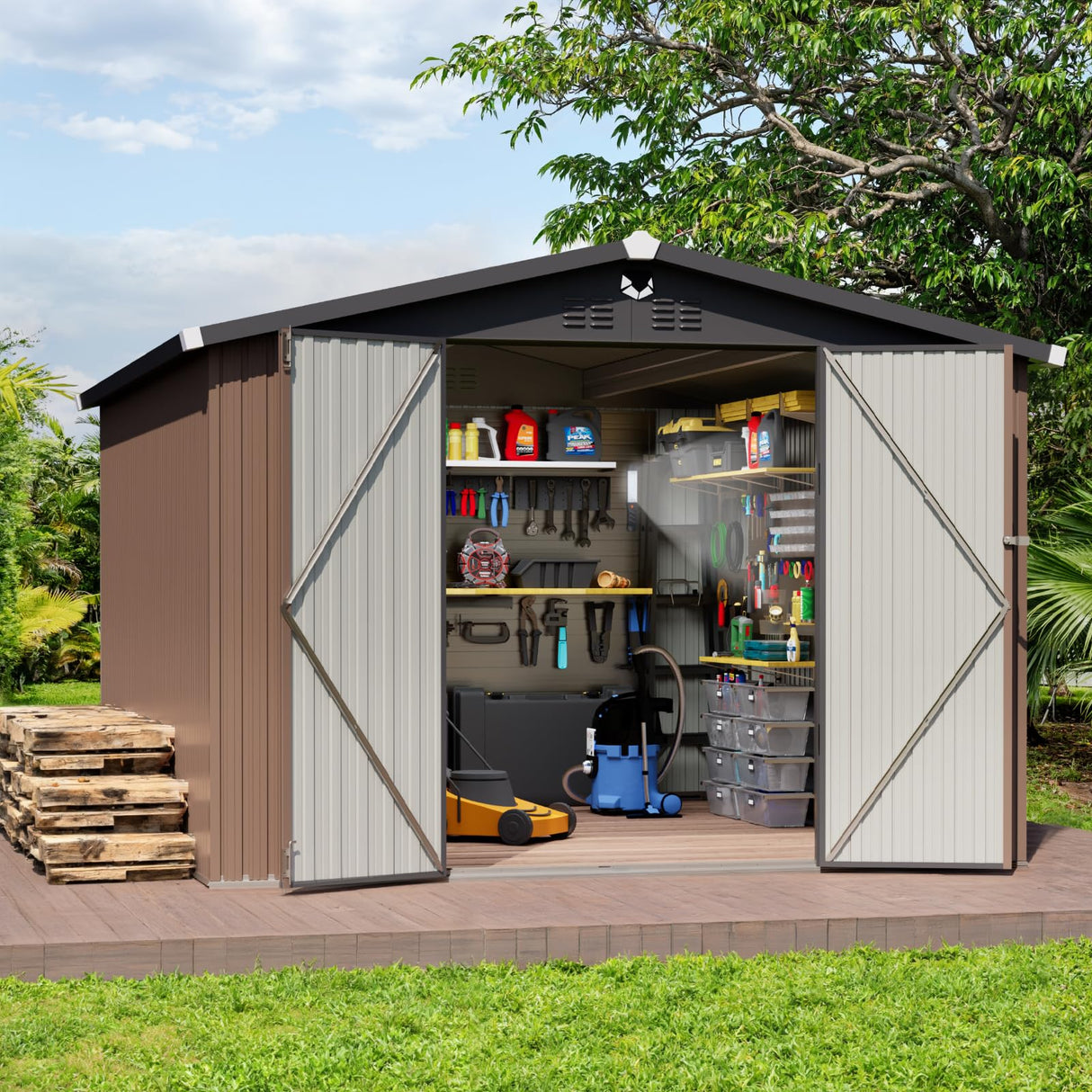 Metal Storage Shed,Outdoor Storage Building 10x12,Large Backyard Sheds with Lockable Doors,Waterproof Outside Storage Shed Sannwsg