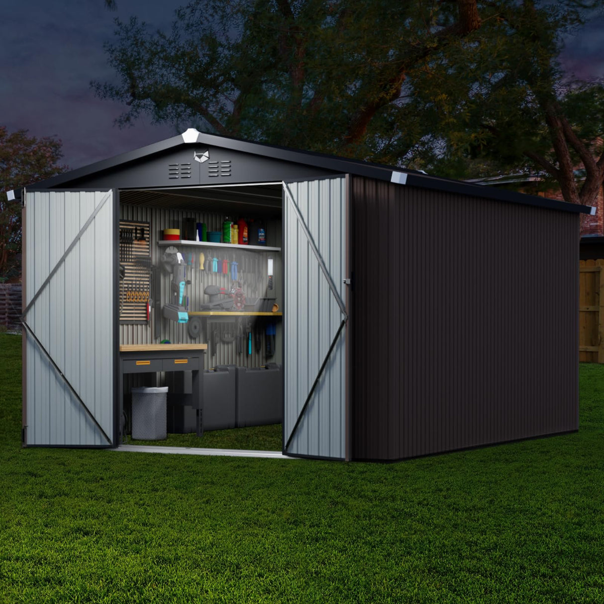 Metal Storage Shed,Outdoor Storage Building 10x12,Large Backyard Sheds with Lockable Doors,Waterproof Outside Storage Shed Sannwsg