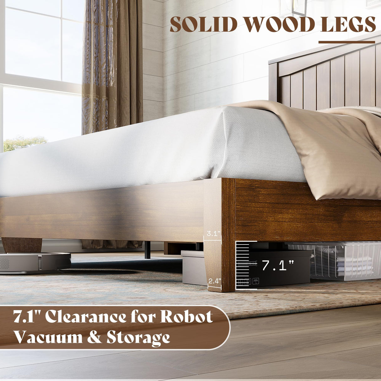 AMERLIFE Solid Wood Bed Frame with 48" Headboard, Mid-Century Modern Platform Bed with Durable Wooden Slats, No Box Spring Needed, Easy Assembly, Quiet, Full Size, Chestnut Finish AMERLIFE