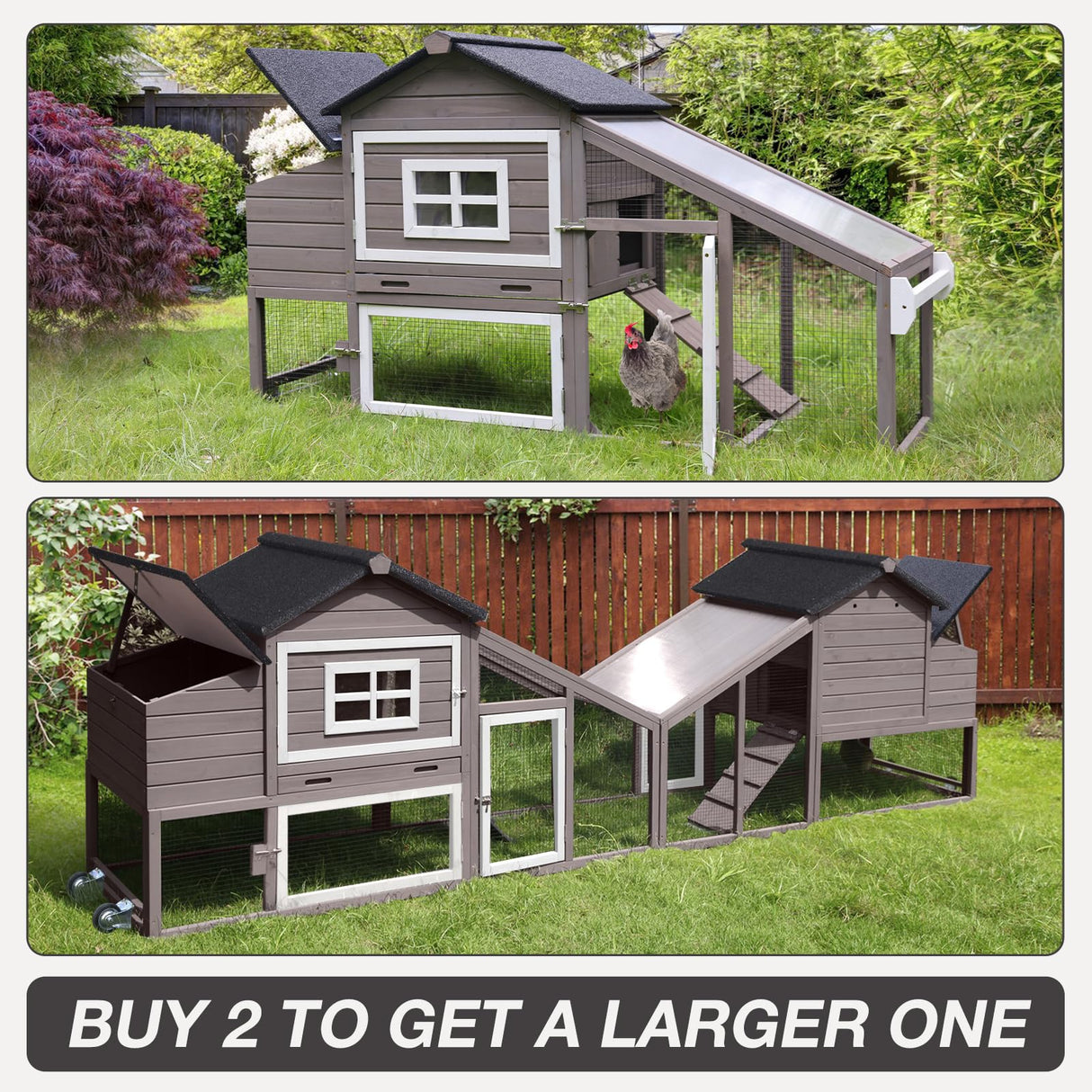 MEDEHOO Chicken Coop Expandable Chicken House for Outdoor with Wheels Nesting Box, Leakproof Pull-on Tray, and UV-Resistant Roof Panel - Brown MEDEHOO