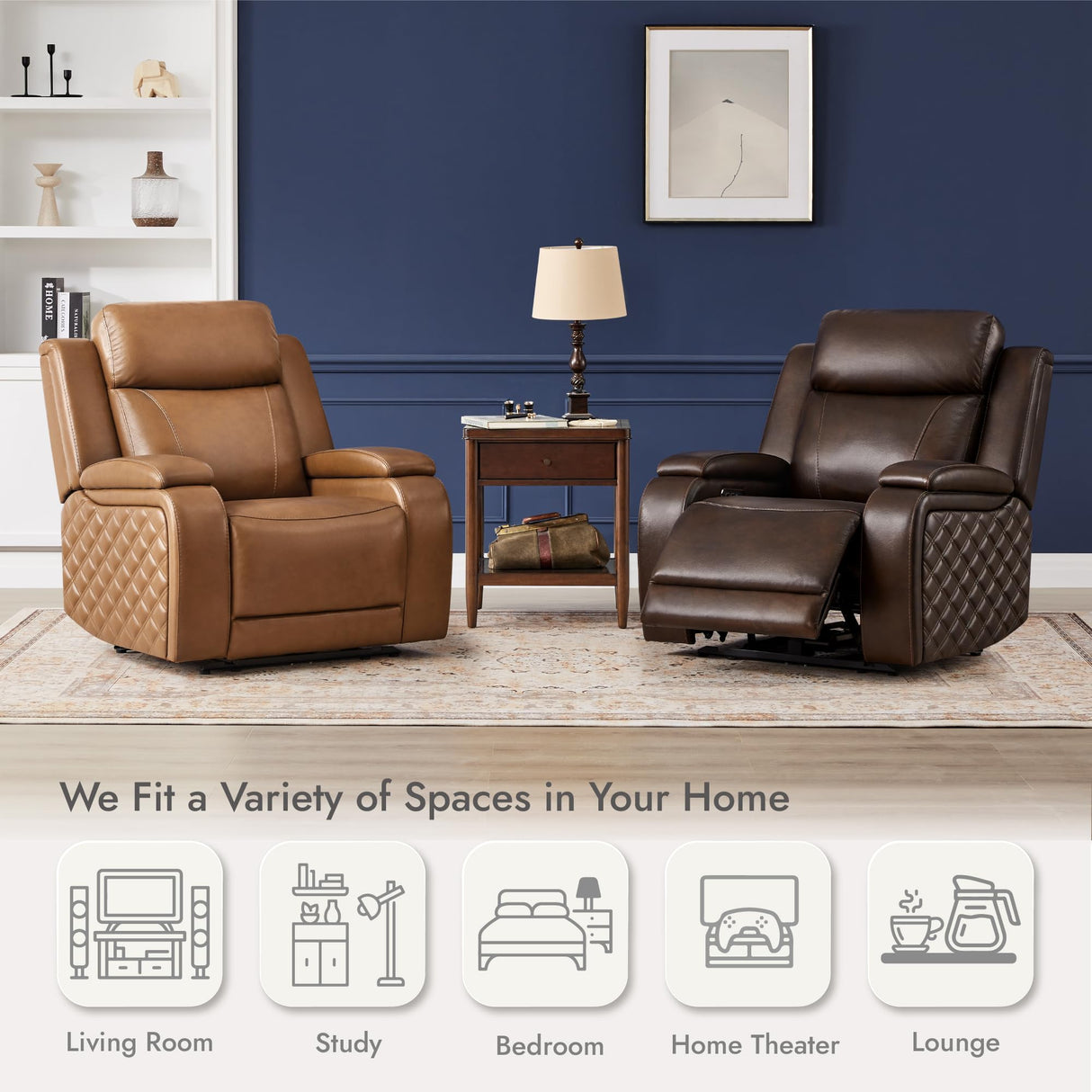 Watson & Whitely Genuine Leather Power Recliner Chairs for Adults, Zero Gravity Recliner with Power Headrest & Hidden Storage, Electric Reclining Sofa Chair for Living Room, Home Office, Saddle Brown Watson & Whitely