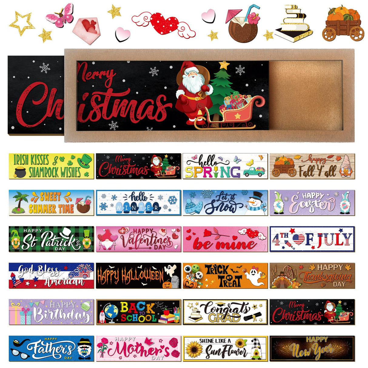 Barydat Interchangeable Season Sign Interchangeable Welcome Wood Sign for Table Decorative Seasonal Sign Decor with a Wooden Frame Wreaths for Fall Thanksgiving Halloween Autumn Decor Barydat