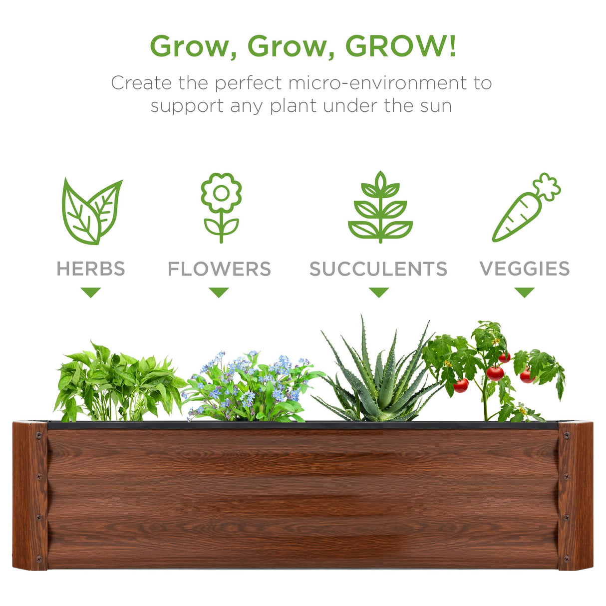 Best Choice Products 6x3x1ft Outdoor Metal Raised Garden Bed Box Vegetable Planter for Vegetables, Flowers, Herbs, and Succulents - Wood Grain Best Choice Products